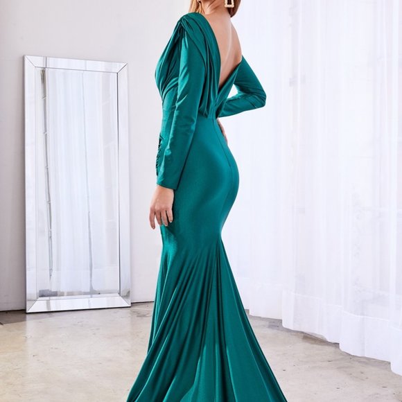 EMERALD PROM FORMAL PARTY V-Neck Mermaid Shape Satin Prom Dress CD0168 - Picture 2 of 7